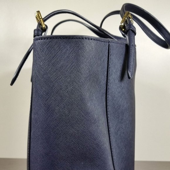 Tory Burch York Buckle Tote, Navy Saffiano Leather - Picture 5 of 14